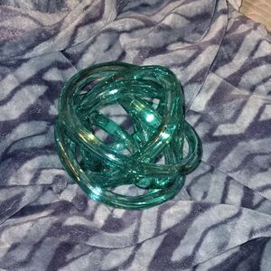 Vintage Art Glass Teal Glass Knot Sculpture Decorative Accent